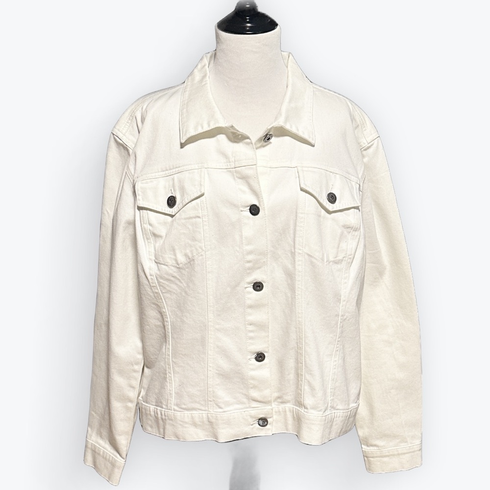 Scandi Girl Chic Minimalist Classic Retro White Denim Vintage Trucker Jacket XL